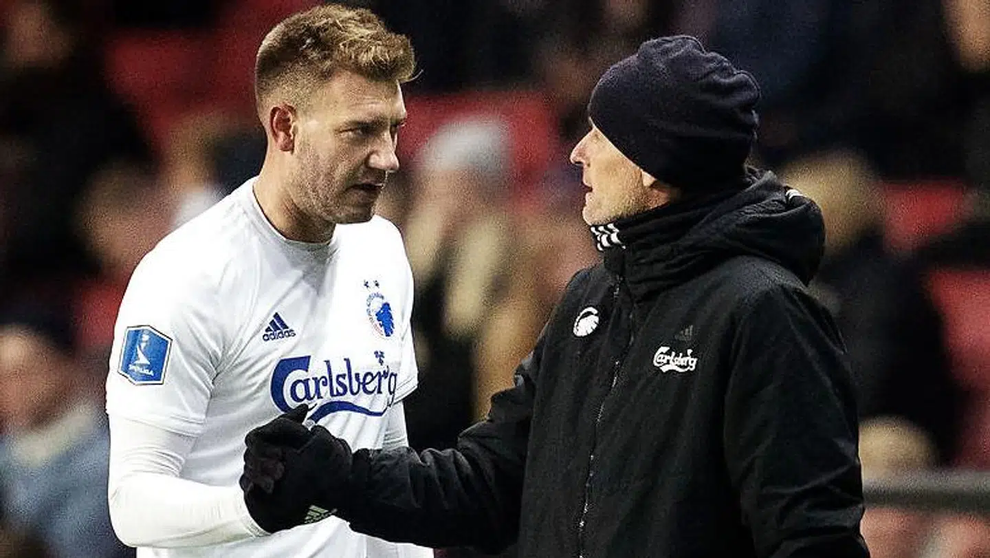 Nicklas Bendtner bliver skiftet ud af FCKs Cheftræner Ståle Solbakken under pokalkampen mellem FC København og FC Nordsjælland spillet i Parken, torsdag den 31. oktober 2019.