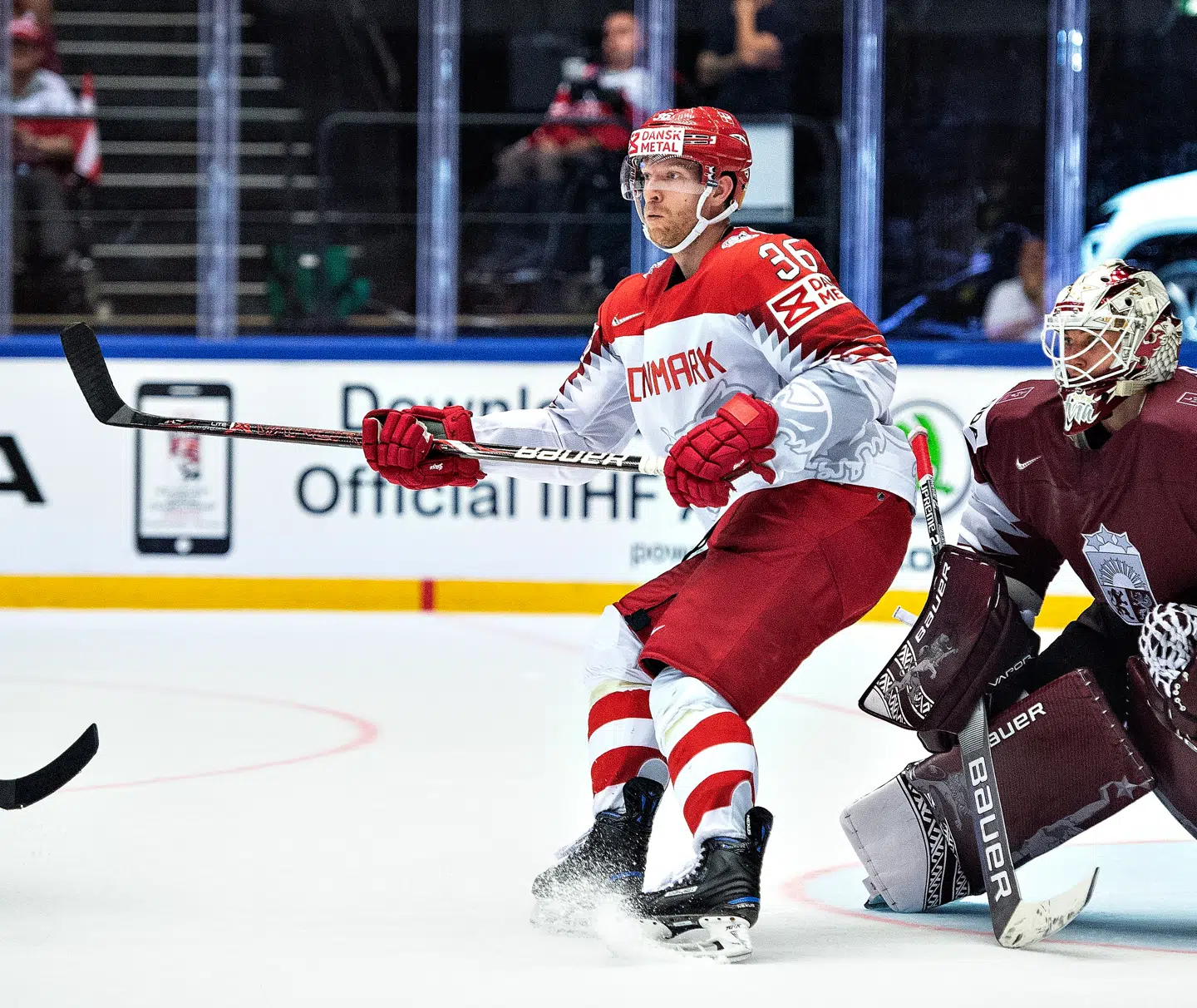 Jannik Hansen i sin sidste landskamp mod Letland ved VM i Herning i 2018.