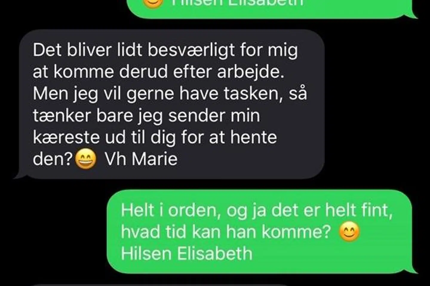 Sms-besked fra 'Marie'.