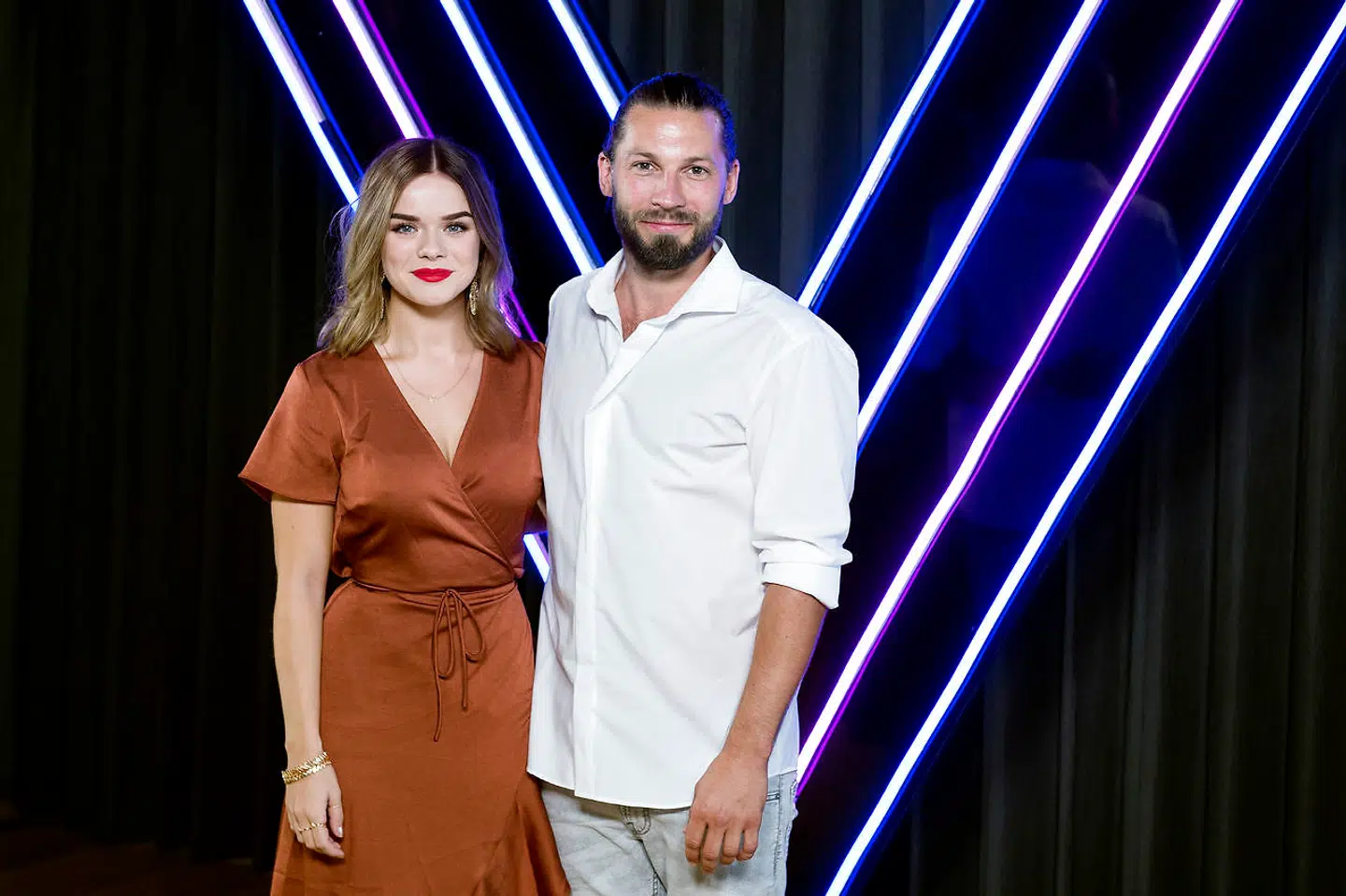 Simon Stenspil og Asta Björk ved pressemødet på 'Vild med dans' på TV2 i København, onsdag den 22. august 2018. (Foto: Liselotte Sabroe/Ritzau Scanpix)