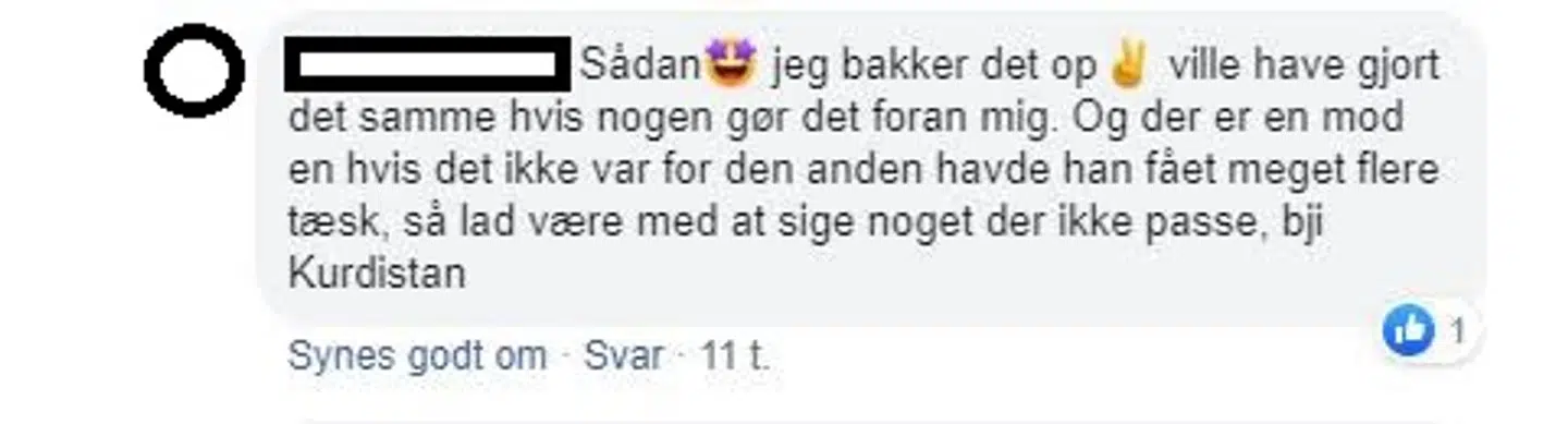 Et medlem af en lukket gruppe for kurdere i Danmark giver udtryk for støtte til videoen af overfaldet på en tyrkisk demonstrant. Størstedelen af kommentarene til opslaget tager dog afstand fra volden.