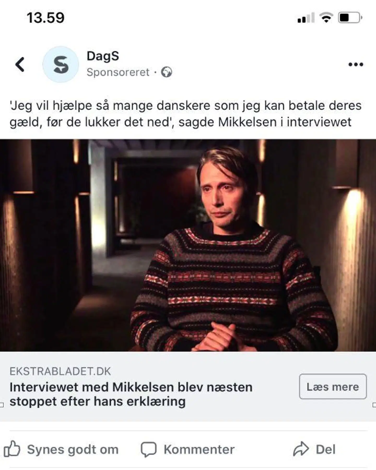 Her ses et screendump af den falske bitcoin-reklame på Facebook.
