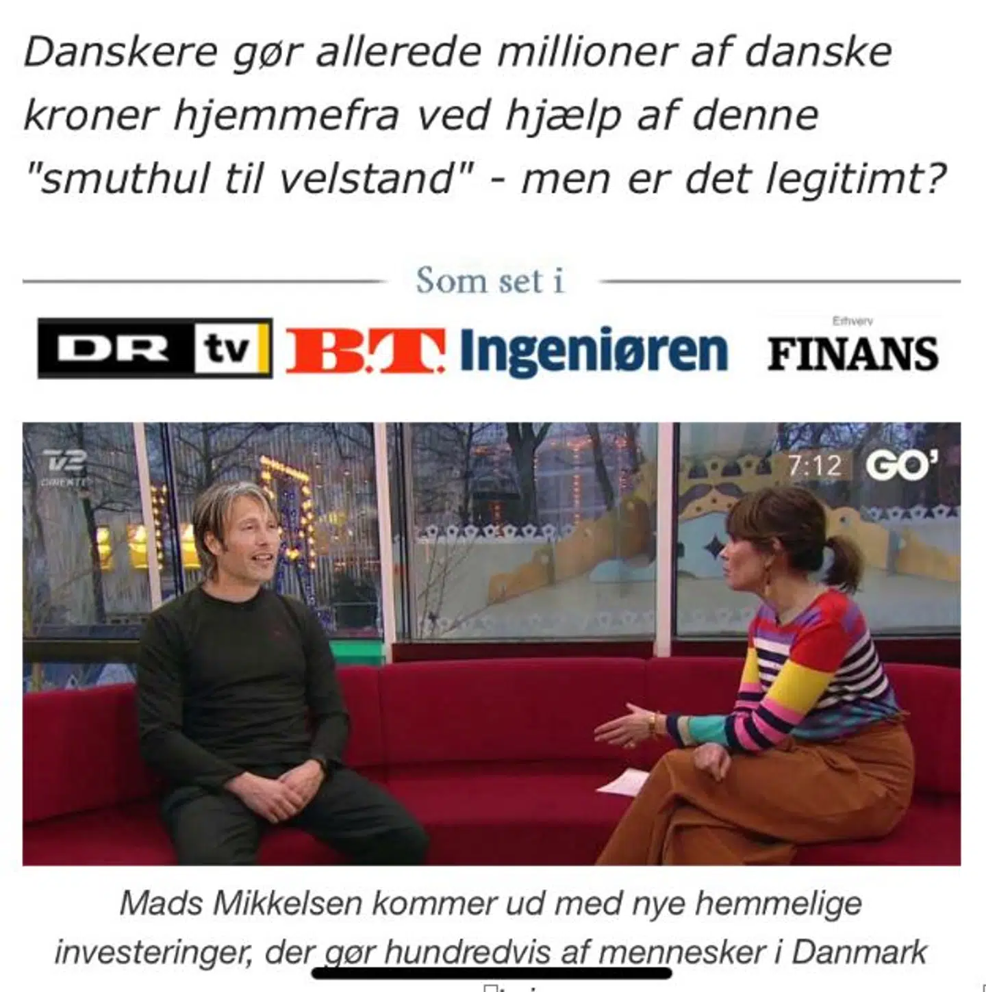 Her ses et screendump af den falske reklame-artikel.