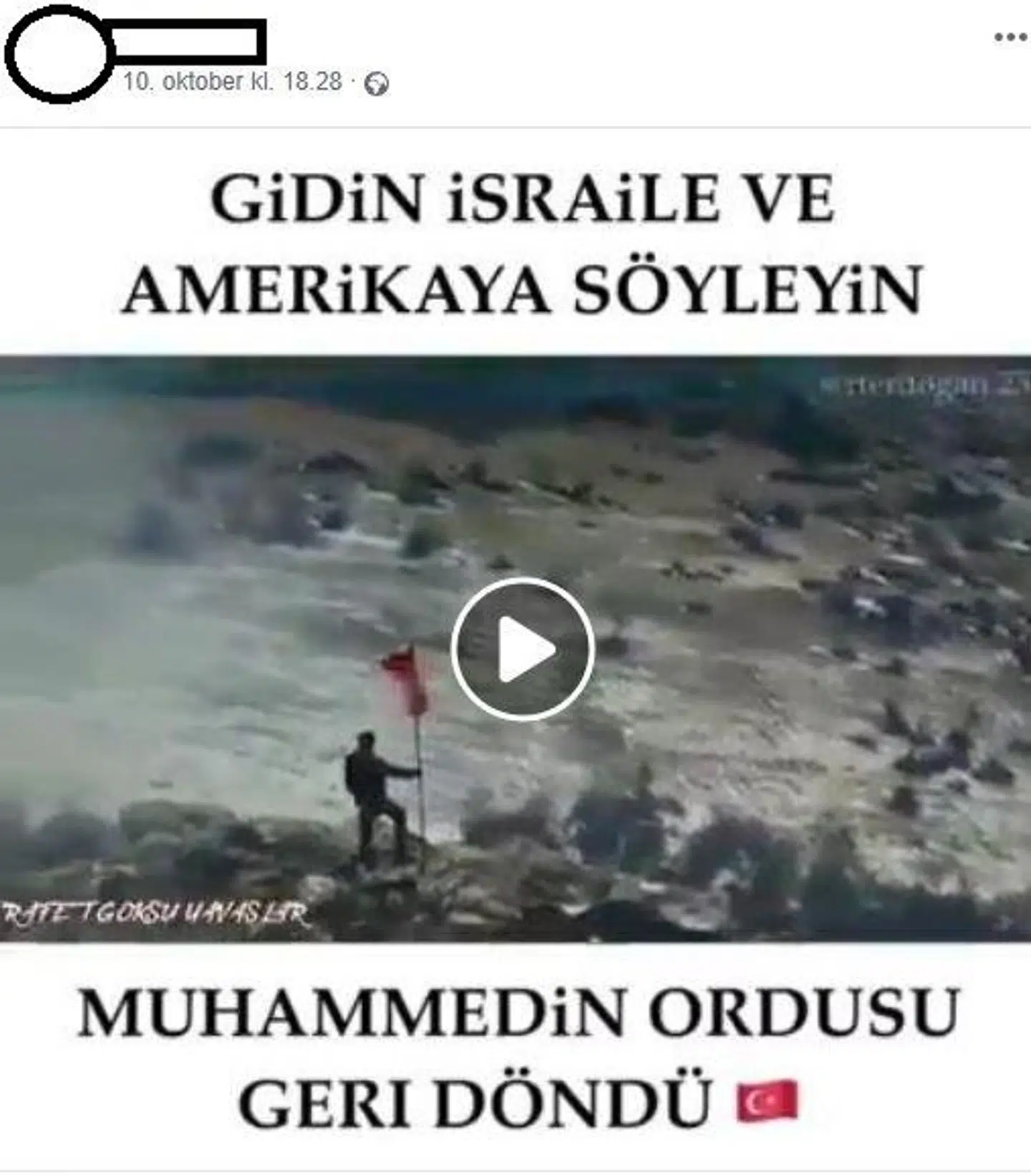 Tekst oversat til: 'Tag til Israel og USA og fortæl dem, at Muhammeds hær er tilbage'