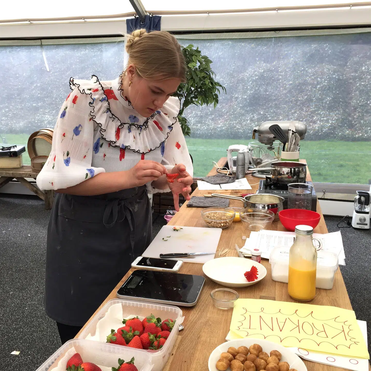 Først tog Frederikke Legaard fusen på dommerne med Kaj-kage-inspirerede krebs med smag af blandt andet dild og hjemmedyrket citron. Så snuppede hun en solid andenplads i den hemmelige udfordring, hvor deltagerne skulle lave Sara Bernhardt-kager. Og med sin kirsebær-Rubinstein-kage sikrede hun sig sejren i andet program af ‘Den store bagedyst’.
