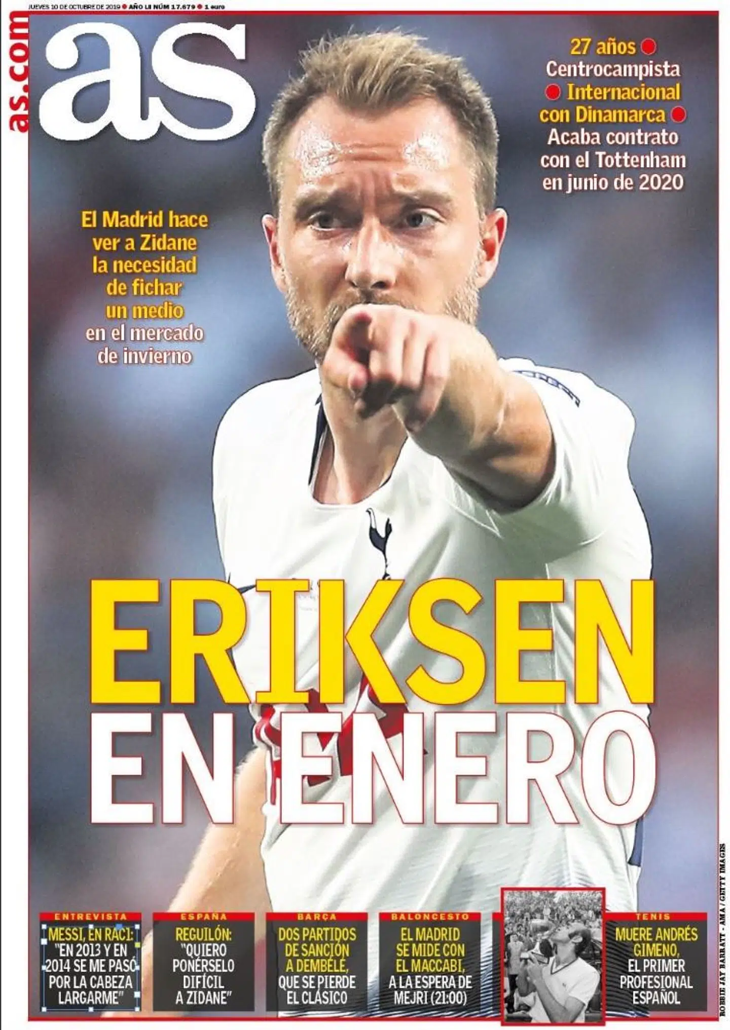 'Eriksen i januar,' lyder det på AS' forside.