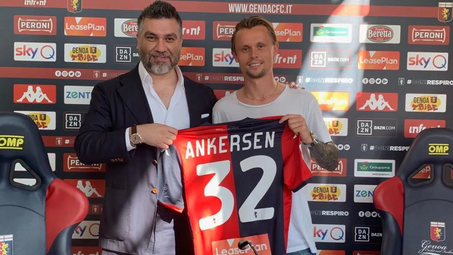 Hasan Cetinkaya og Peter Ankersen i Genoa til tirsdagens præsentation af den nu tidligere FCK-spiller.