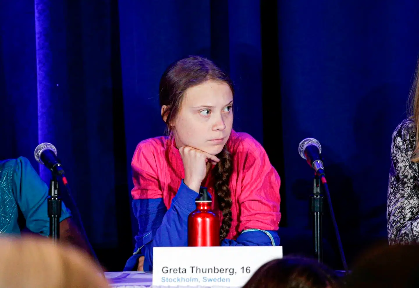 TOPSHOT - Activist Greta Thunberg attends a press conference where 16 children from across the world, present their official human rights complaint on the climate crisis to the United Nations Committee on the Rights of the Child at the UNICEF Building on September 23, 2019 in New York City. (Photo by Kena Betancur / AFP)