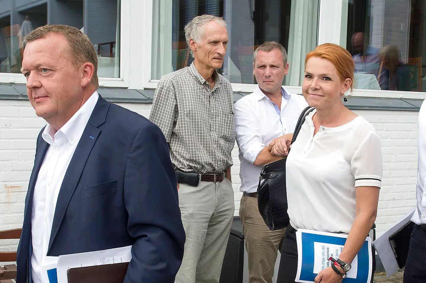 Venstres sommermøde. Lars Løkke Rasmussen, Bertel Haarder, Partisekretær i Venstre Claus Søgaard-Richter og Inger Støjberg.