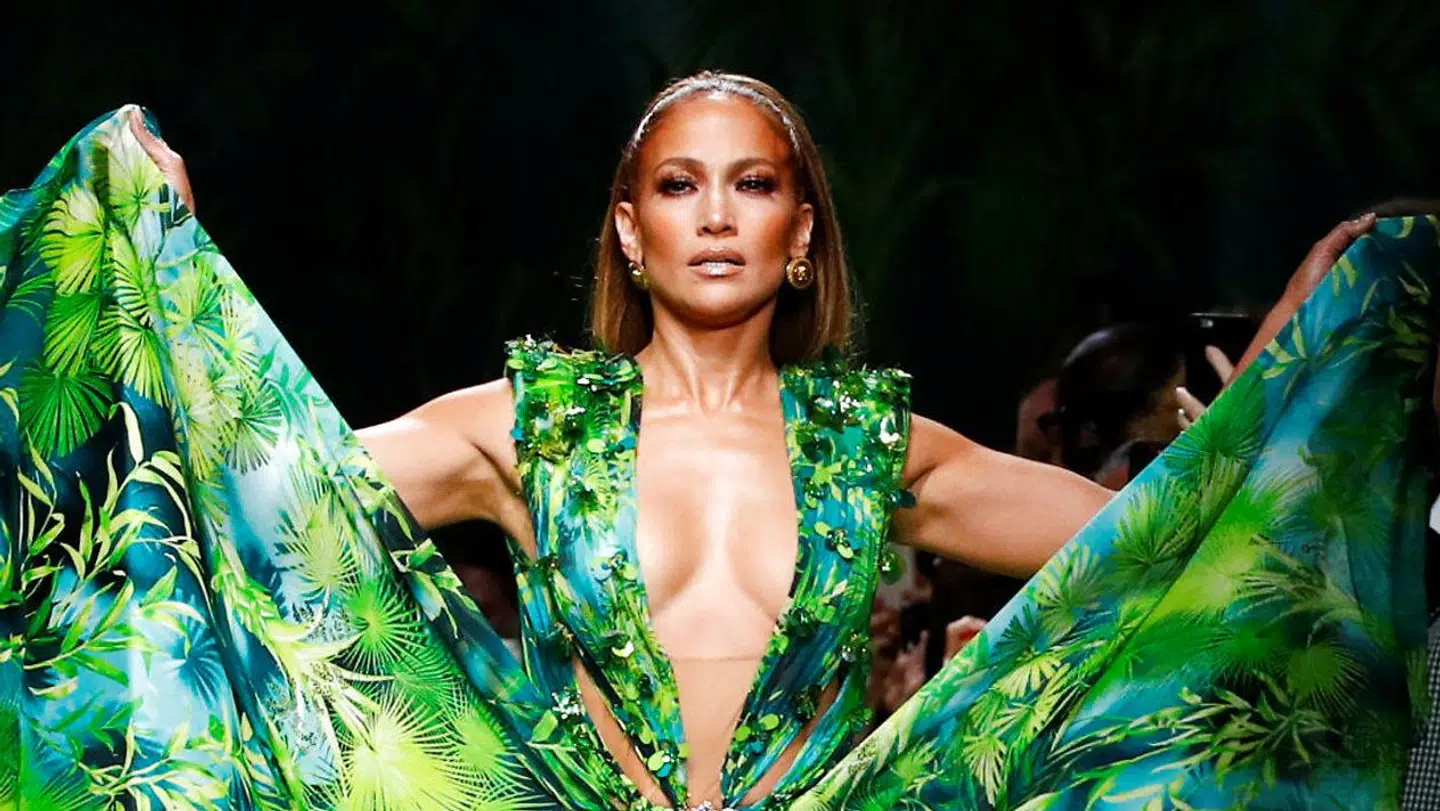 Jennifer Lopez presents a creation from the Versace Spring/Summer 2020 collection during fashion week in Milan, Italy September 20, 2019. REUTERS/Alessandro Garofalo