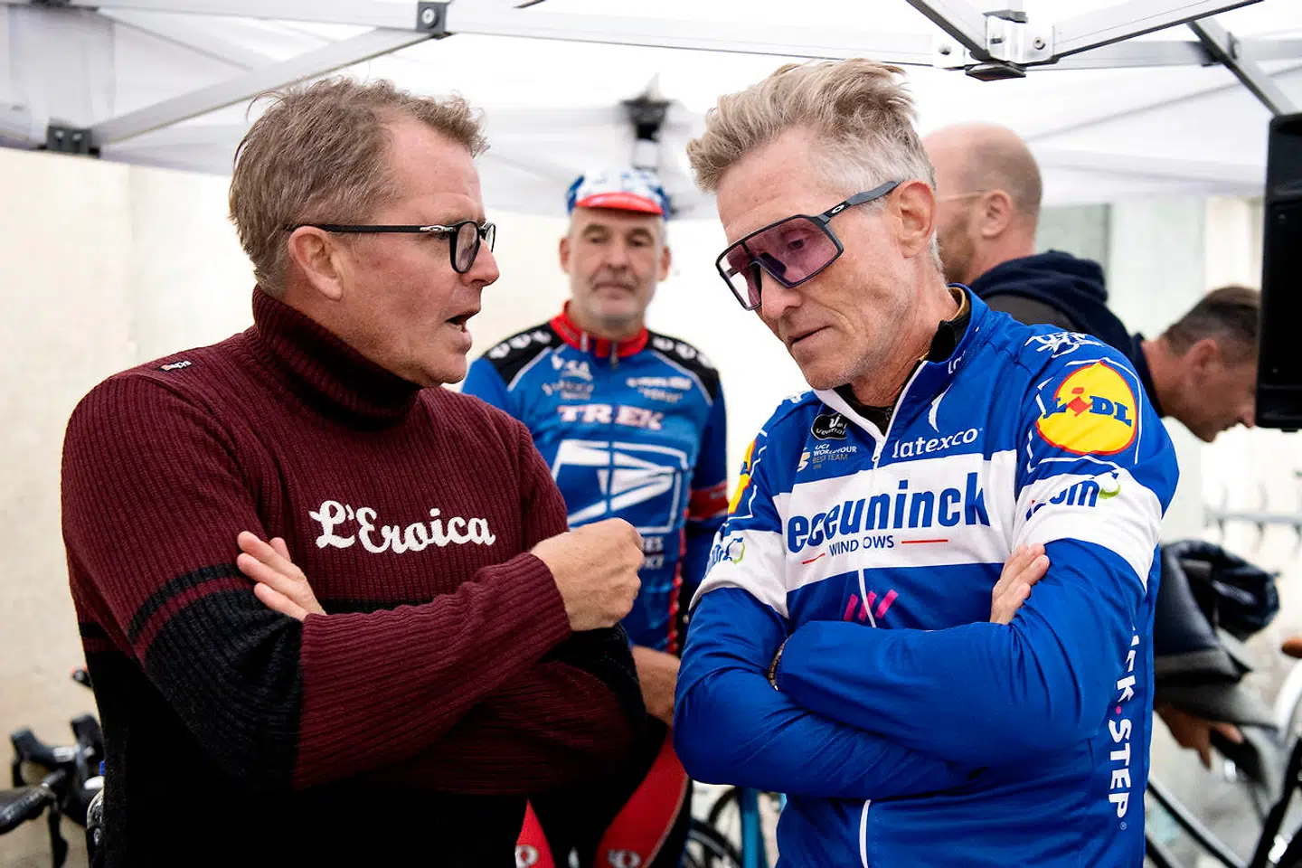 Rolf Sørensen og Brian Holm hyggesnakker inden tirsdagens enkeltstart i Rundetårn.