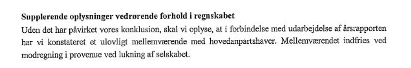 Tekst fra årsrapporten fra Martin Rossens selskab M. Rossen Holding. Kilde: CVR