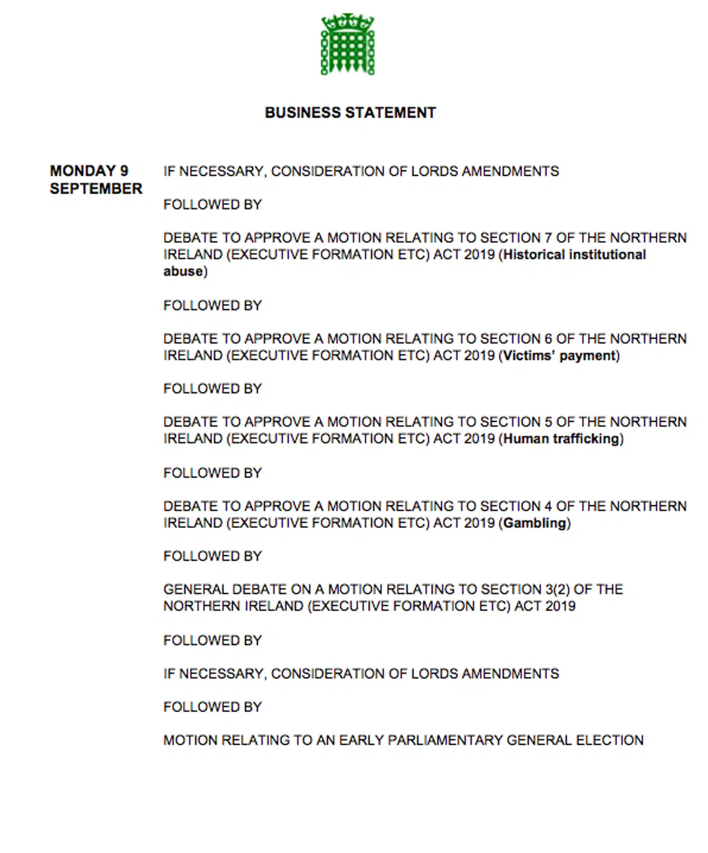 Programmet for mandag