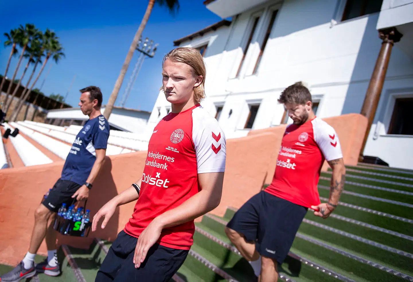 Kasper Dolberg og Lasse Schöne ved træning i Marbella, tirsdag den 3 september 2019. (Foto: Liselotte Sabroe/Scanpix 2019)
