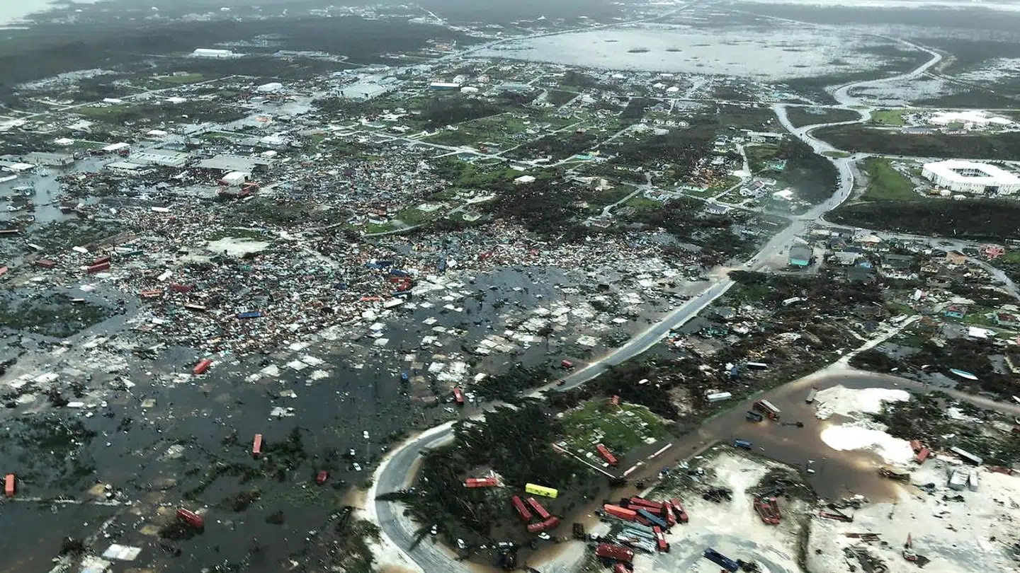 Ødelæggelserne efter superorkanen Dorian er enorme på Bahamas. Her et luftfoto af øen Abaco Islands.