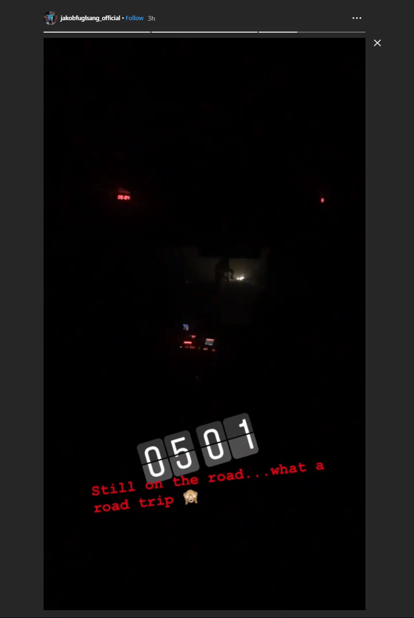 Jakob Fuglsangs Instagram-story, som den så ud mandag morgen.