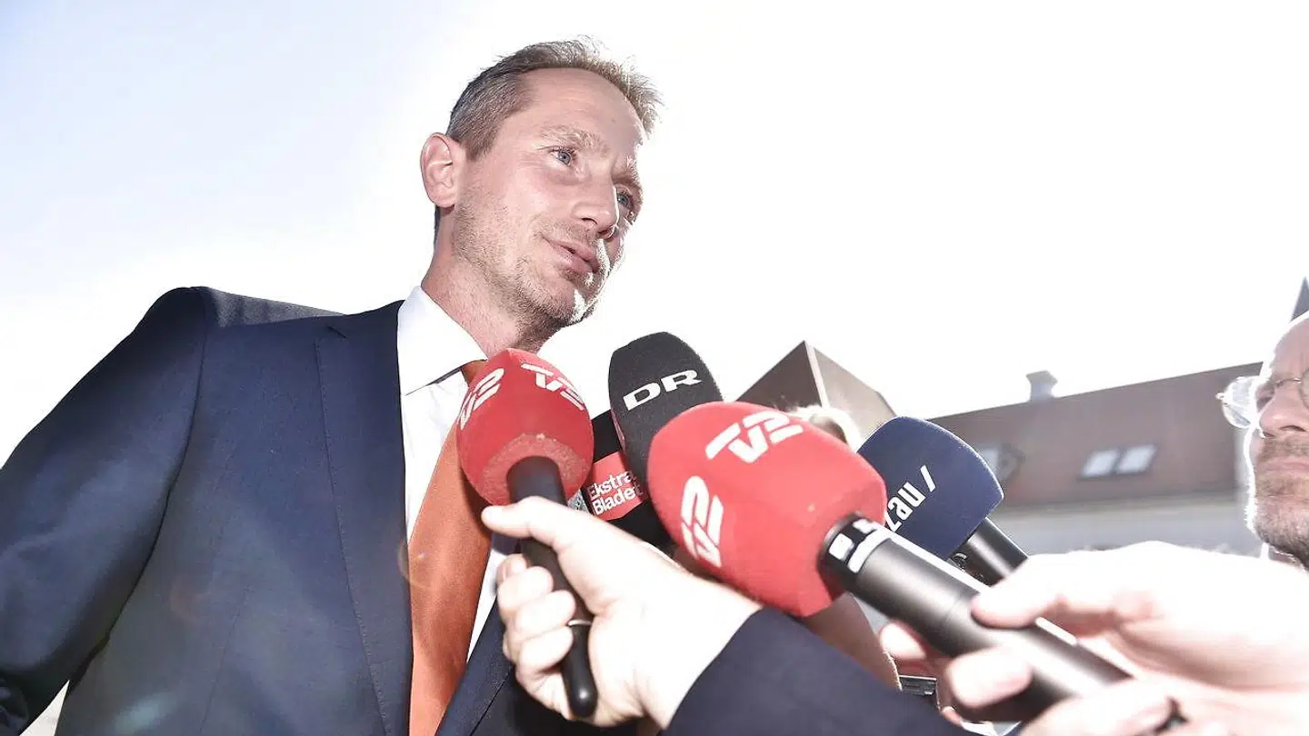 Kristian Jensen trækker sig som næstformand for Venstre. Pressen under Venstres hovedbestyrelse møde på Hotel Comwell i Brejning nær Vejle, lørdag den 31. august 2019. Lars Løkke Rasmussen trækker sig som formand.. (Foto: Mads Claus Rasmussen/Ritzau Scanpix)