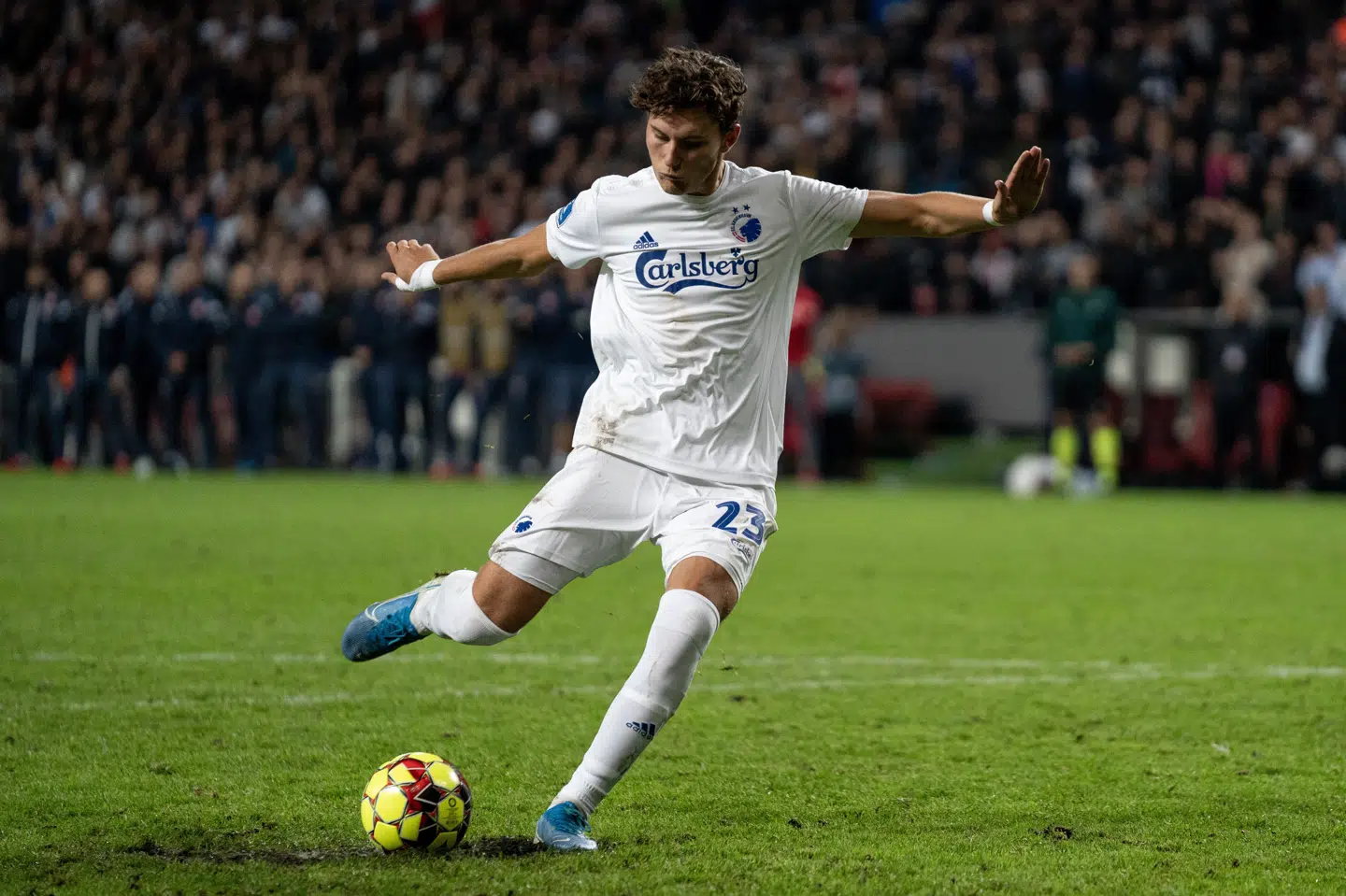 FC Københavns Jonas Wind var en af ni spillere, der brændte et straffespark i Champions League-kvalifikationskampen mellem FCK og Røde Stjerne. Niels Christian Vilmann/Ritzau Scanpix