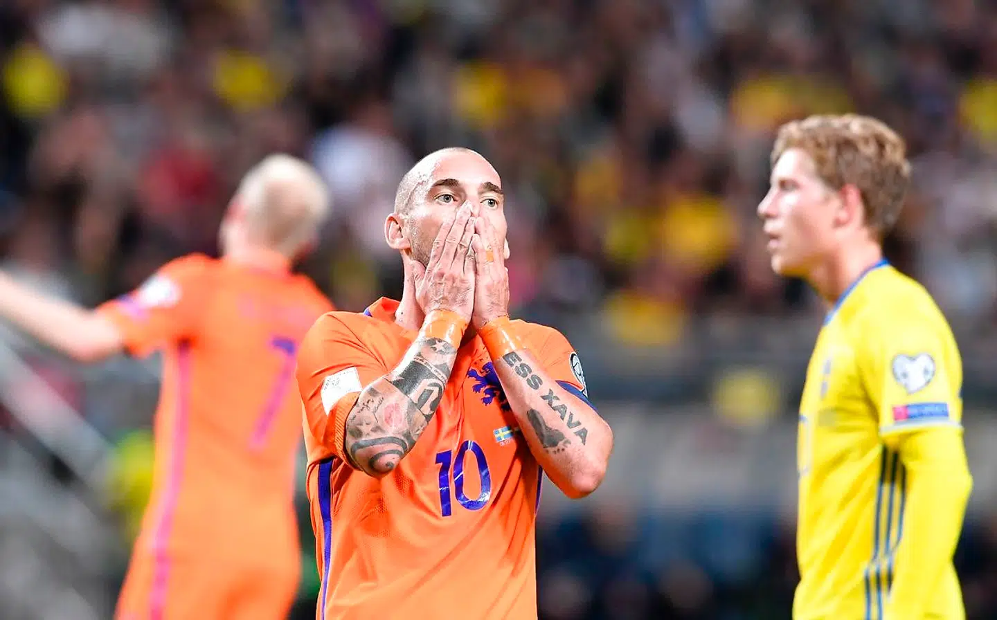Wesley Sneijder var med for det hollandske landshold helt frem til 2018, hvor man ikke kvalificerede sig til VM i Rusland.