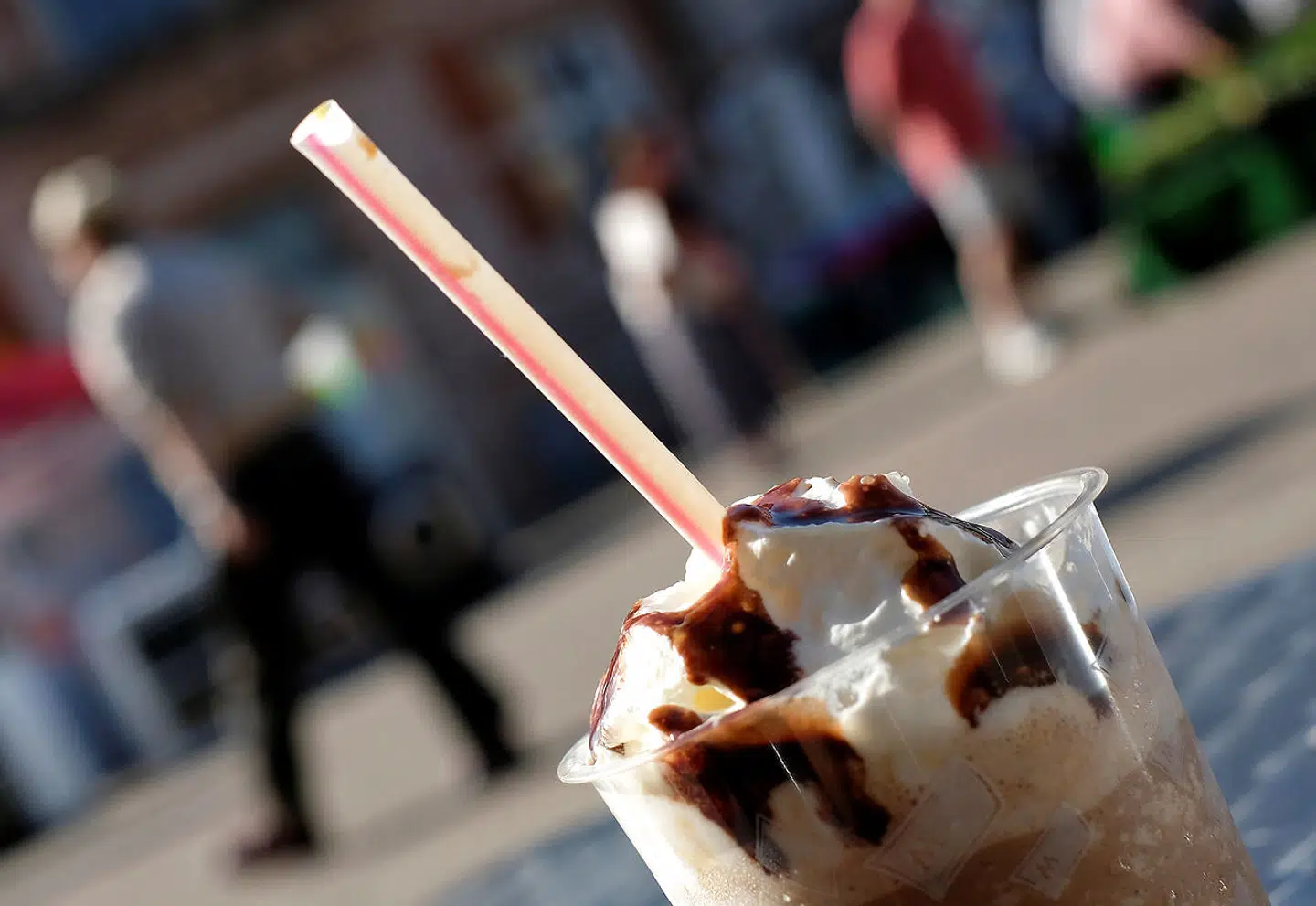 A drinking straw protrudes from an iced coffee at a McDonalds restaurant in Loughborough, Britain April 19, 2018. REUTERS/Darren Staples