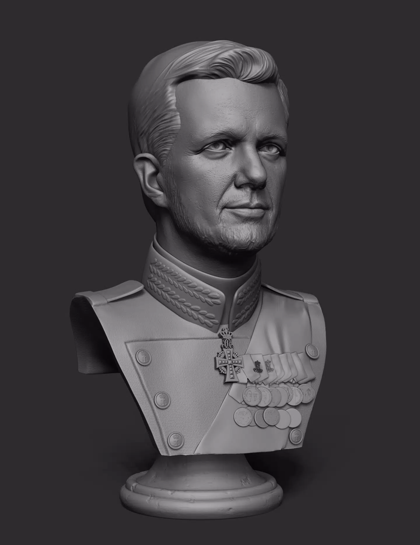 Jim Lyngvilds foreløbige 3D-model af den kommende kronprins Frederik-buste.