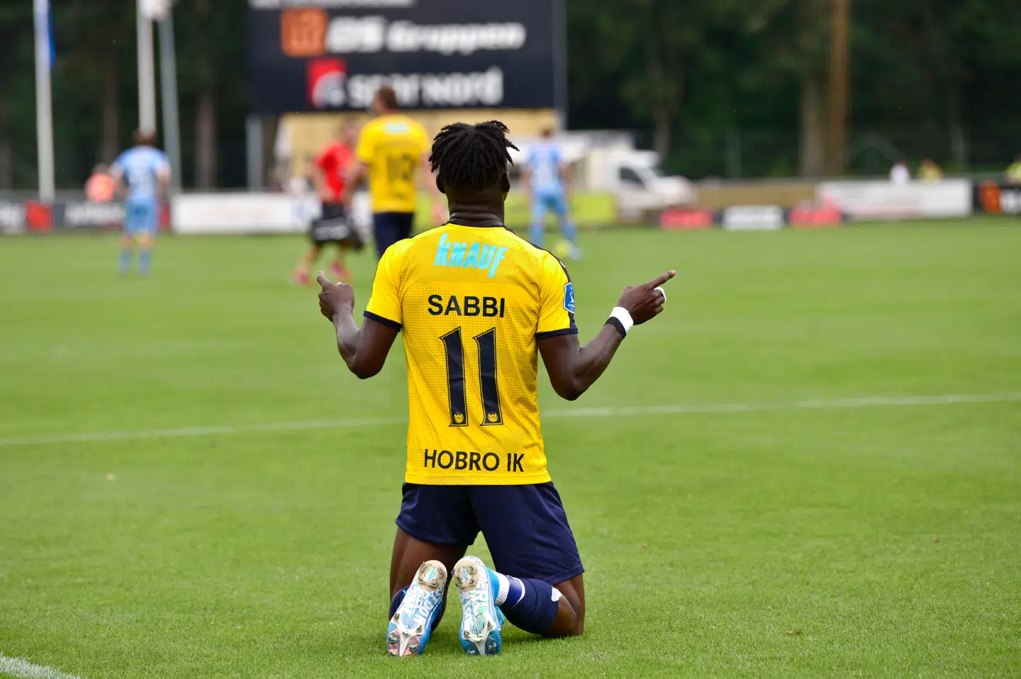 Hobros Sabbi har udlignet i kampen mellem Hobro IK og Randers FC på DS Arena i Hobro i tredje runde af 3F Superligaen, søndag den 28. juli 2019. . (Foto: Bo Amstrup/Ritzau Scanpix)