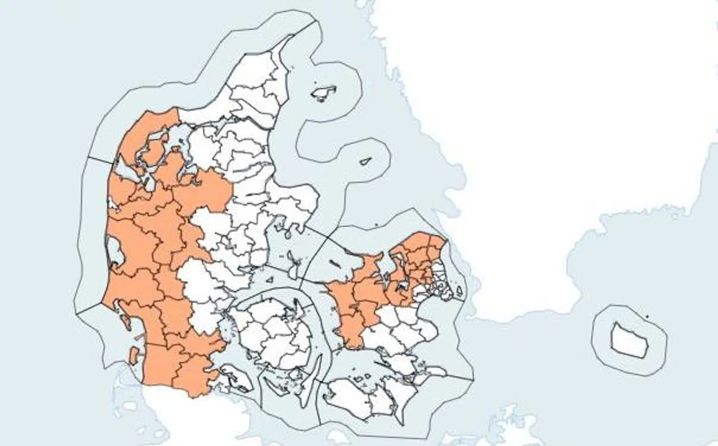 På kortet kan du se, hvor i Danmark hedebølgen rammer.