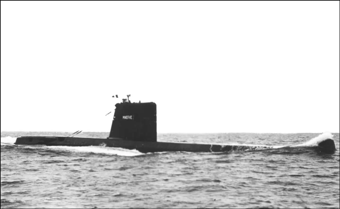 (FILES) An undated photograph shows the "Minerva", a French submarine class "Daphne" seen at sea during a military exercise. - The submarine La Minerve, which disappeared 50 years ago, has been found off the coast of Toulon, southern France, it was announced by the French Defence Minister on July 22, 2019. The "Minerva" disappeared at sea, with its 52 man crew on January 27, 1968, off Toulon. (Photo by STF / AFP)
