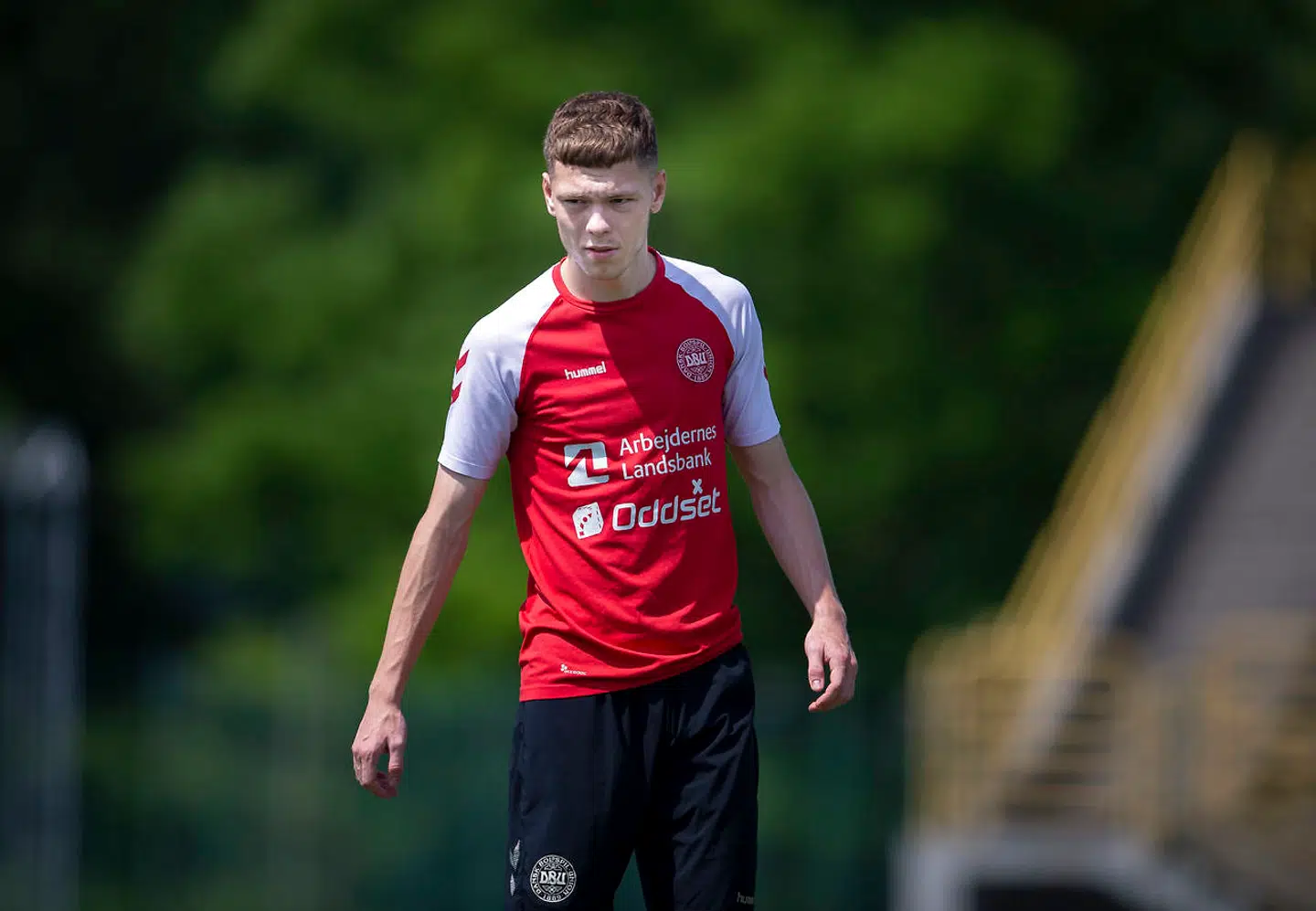 Andreas Skov Olsen under træning med U21-landsholdet ved EM i Italien og San Marino.
