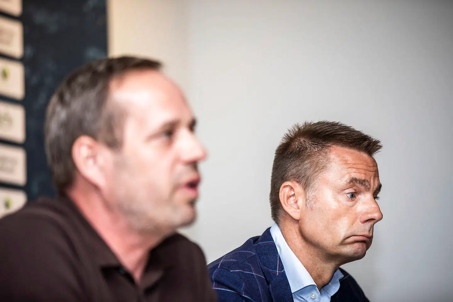 Brøndby IF's bestyrelsesformand, Jan Bech Andersen, og ny fodbolddirektør Carsten V. Jensen afholder pressemøde om superligaklubbens nye direktion på Brøndby Stadion onsdag den 10. juli 2019.