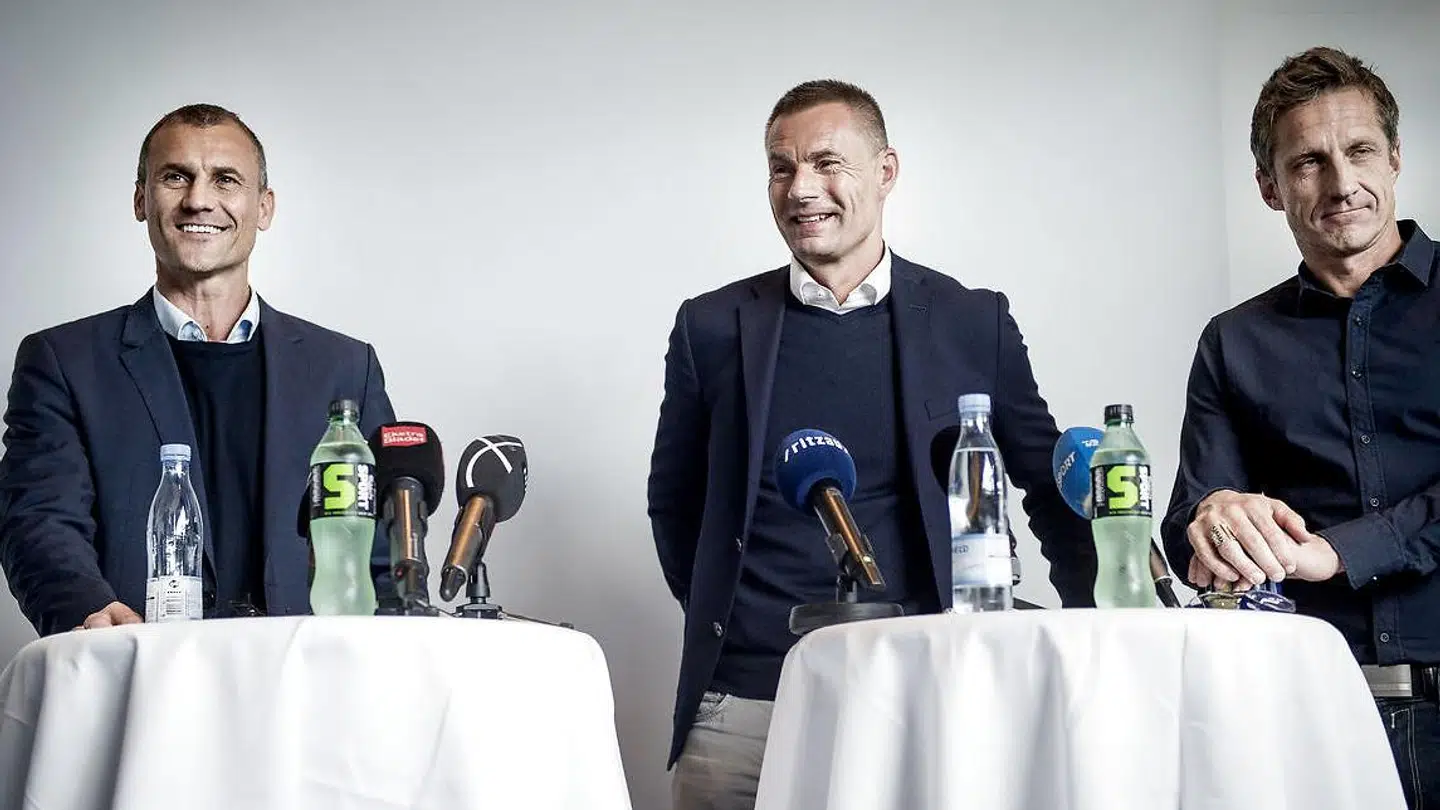Ebbe Sand og Jan Bech Andersen og eks-sportsdirektør Troels Bech.