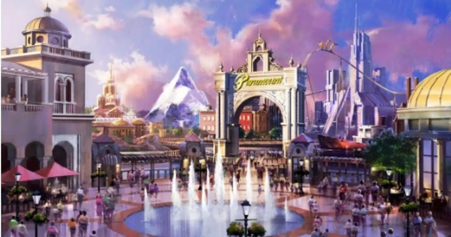 Koncepttegning af The London Resort fra dengang, filmselskabet Paramount stadig var hovedsponsor.