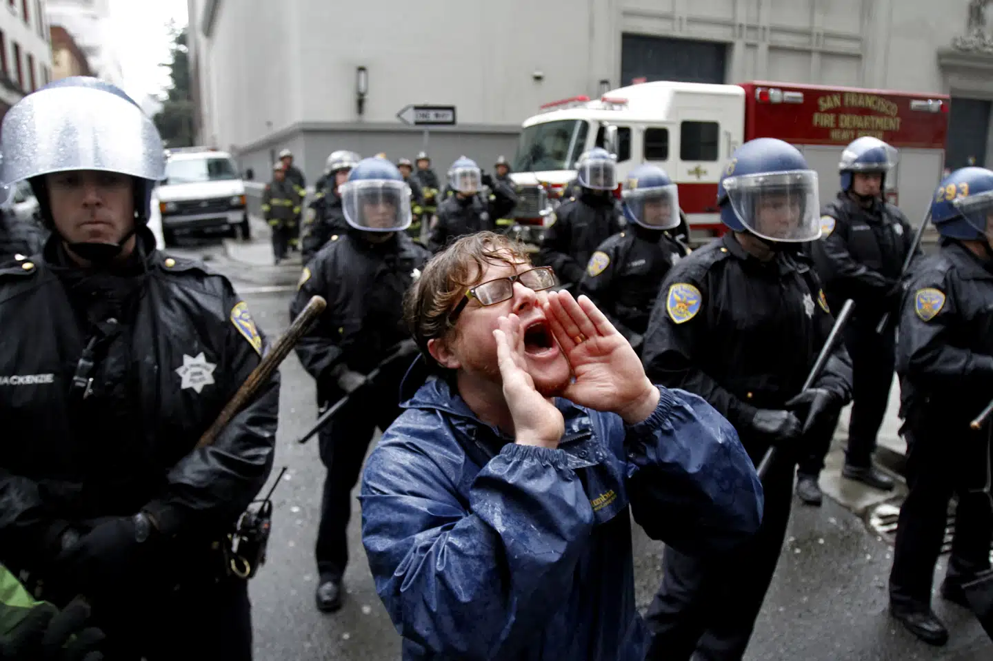 Occupy Wall Street-bevægelsen bredte sig til hele USA og over 80 lande. Her ses en Occupy-demonstrant i San Francisco i 2012. (Arkivfoto) Sarah Rice/Ritzau Scanpix