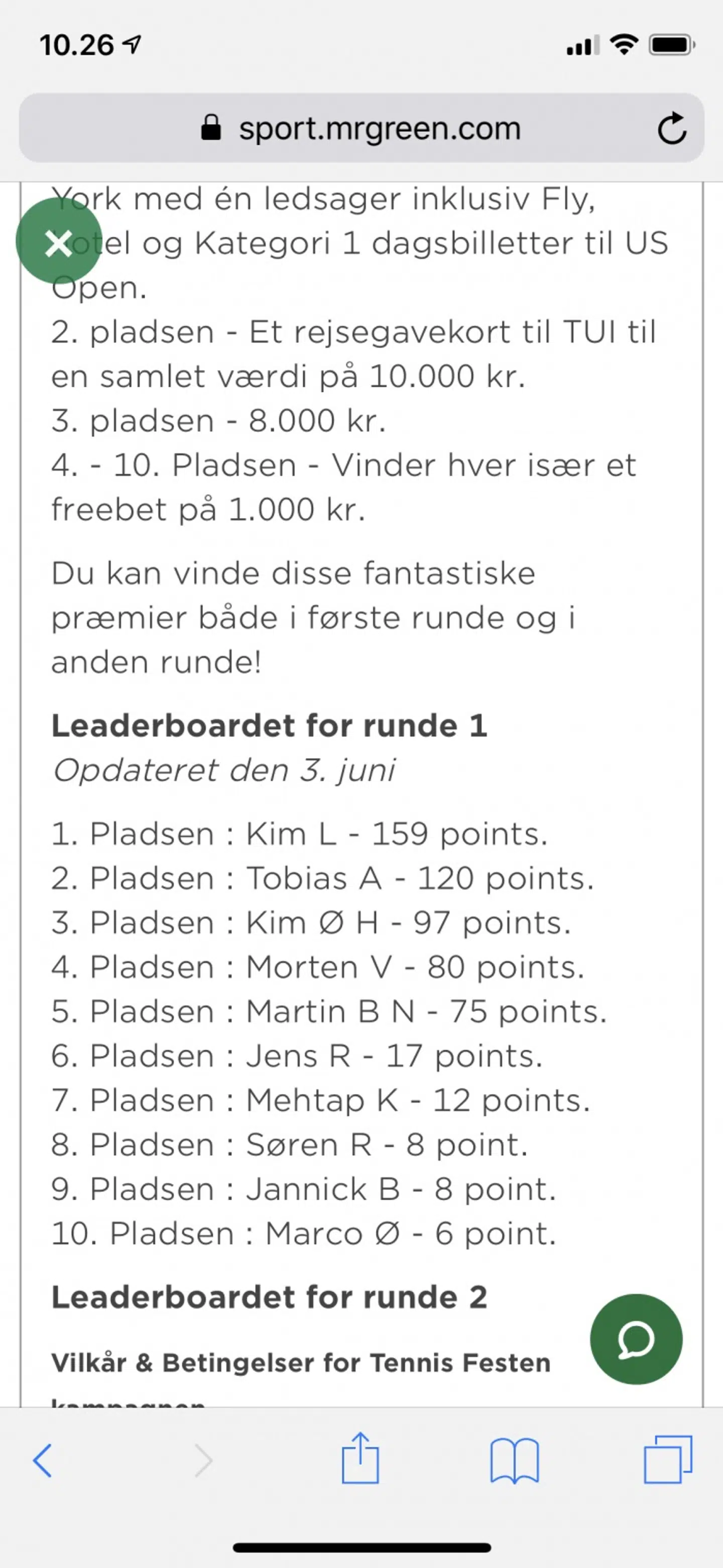 Her ses leaderboardet, hvor Kim er på første pladsen