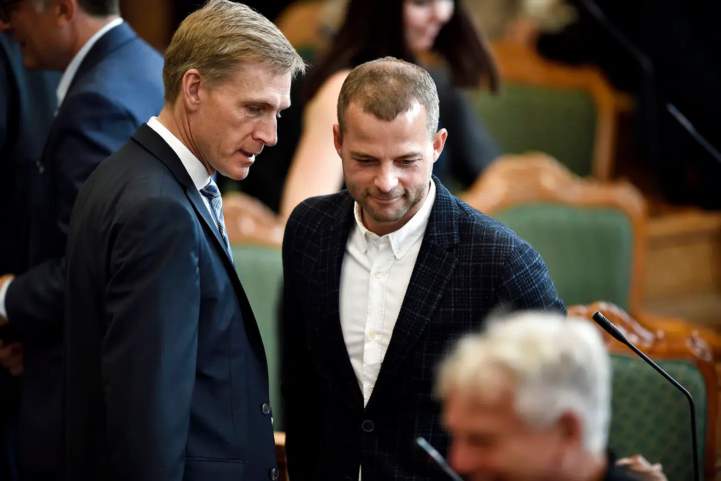 Kristian Thulesen Dahl (DF) og Morten Østergaard (R) til første møde i folketingssalen efter valget, torsdag den 20. juni 2019.