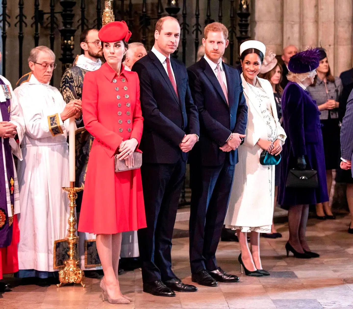 Prins William og hustru hertuginde Kate sammen med lillebror prins Harry og hertuginde Meghan.