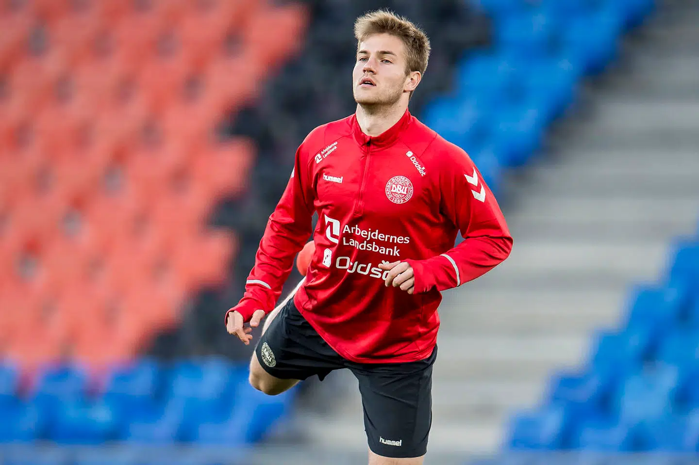 Joachim Andersen under fodboldlandsholdets træning på St. Jakobs Park i Basel i Schweiz, mandag den 25. marts 2019.. (Foto: Mads Claus Rasmussen/Ritzau Scanpix)