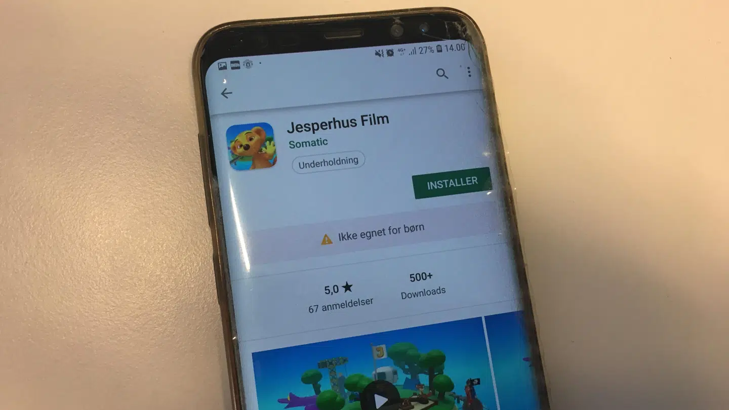 Den nye app Jesperhus Film fra Jesperhus Feriepark er stemplet som uegnet for børn af Google.