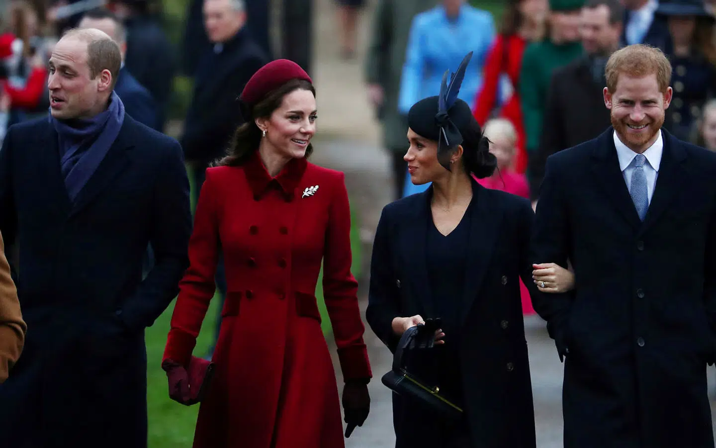 ARKIVFOTO af prins William, hertuginde Kate, hertuginde Meghan og prins Harry.