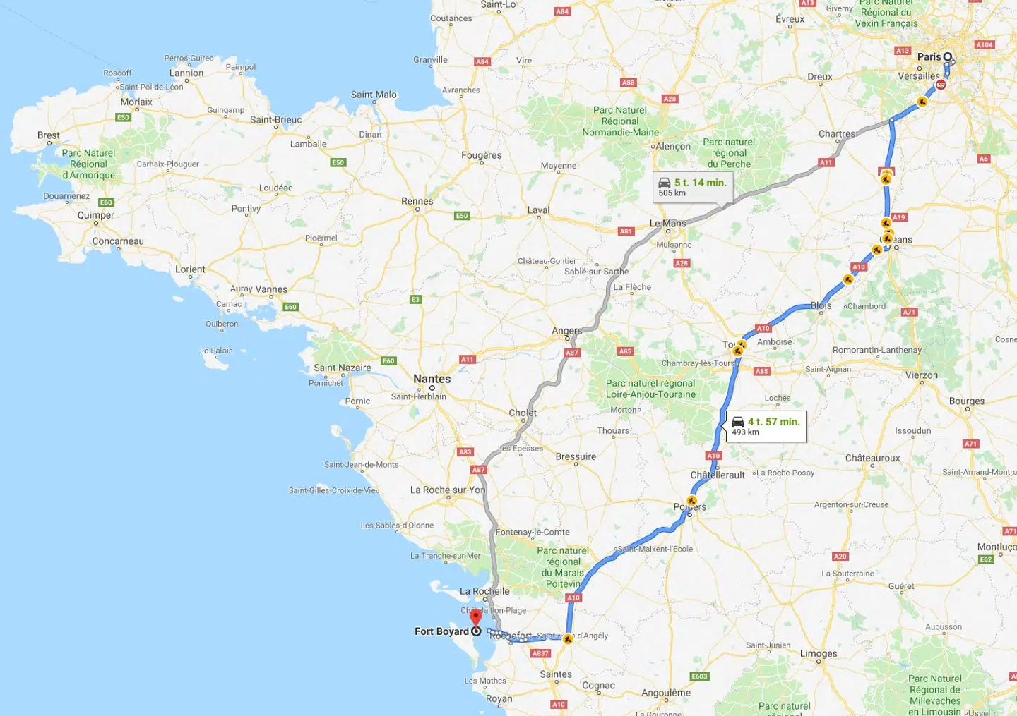 Turen fra Paris til Fort Boyard varer cirka fem timer i bil/bus.