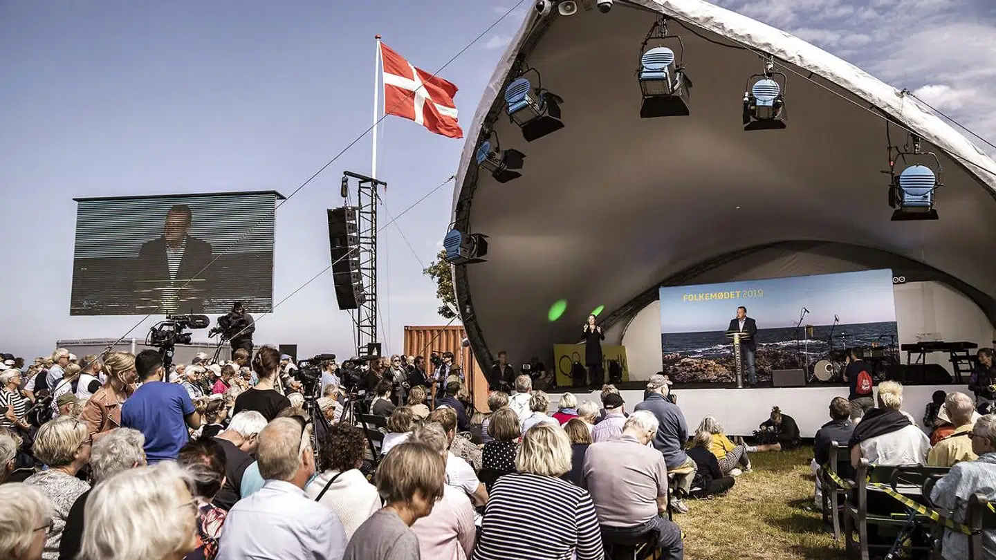 Folkemødet i Allinge på Bornholm. Lars Løkke Rasmussen (V) holder tale på den store scene på Cirkuspladsen.