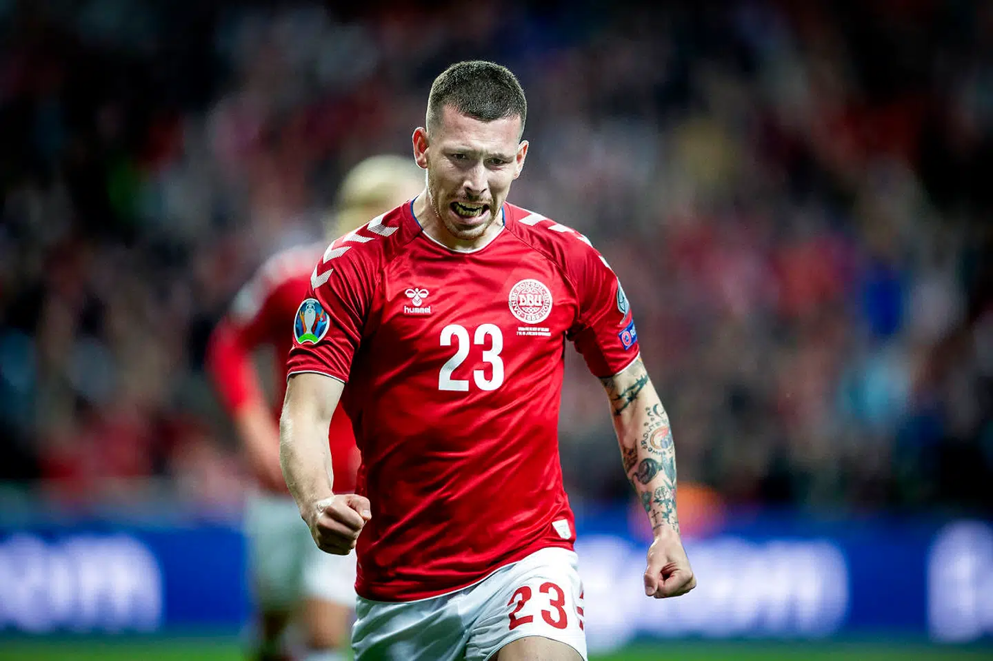 Danmarks Pierre Emile Højbjerg scorede til til 1-0 under EM-kvalifikationkampen mellem Danmark - Irland.