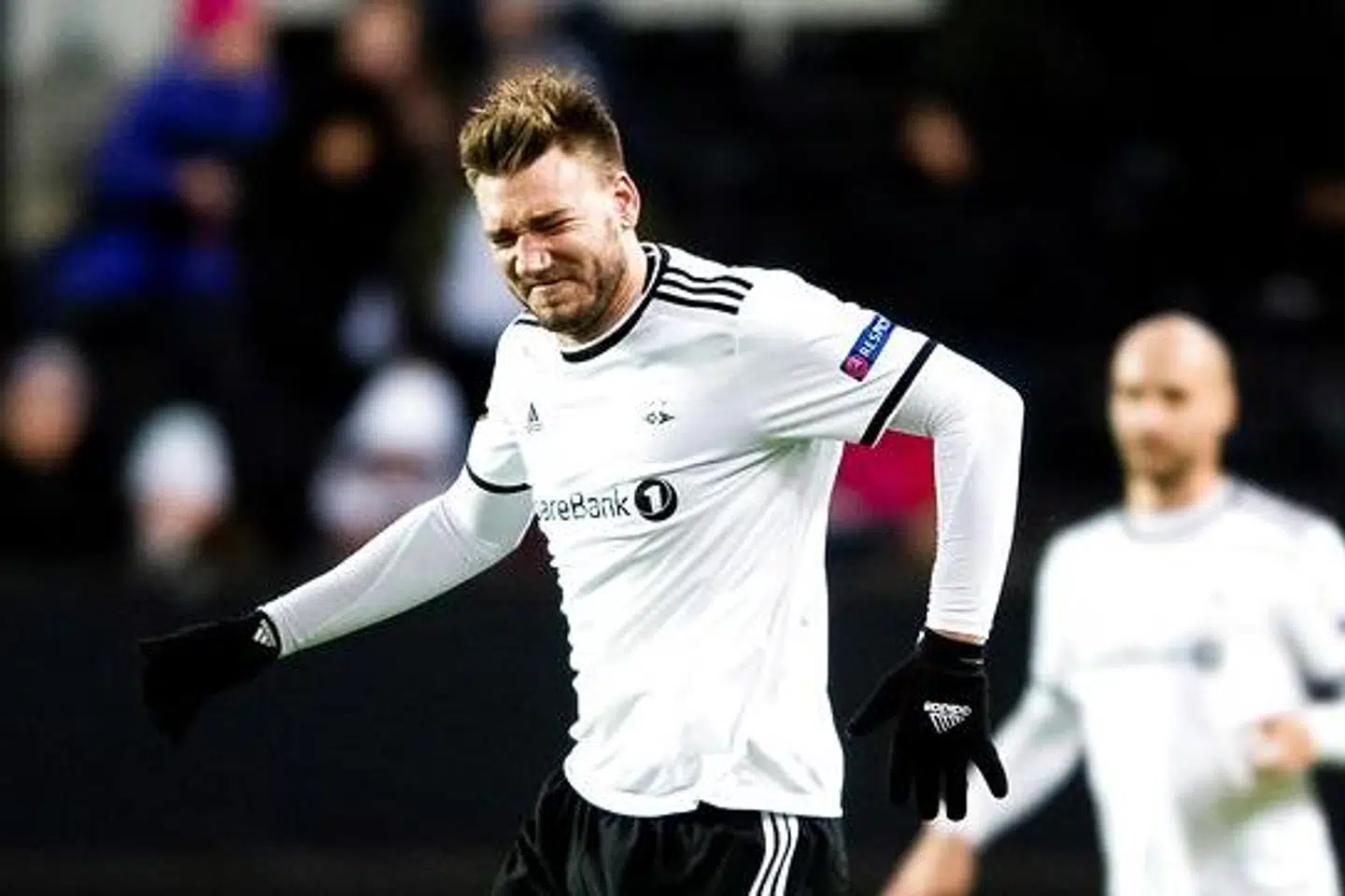 Rosenborg's Danish forward Nicklas Bendtner reacts grimaces during the UEFA Europa League group B football match Rosenborg BK v Celtic FC on November 29, 2018 in Trondheim. Ole Martin Wold / NTB SCANPIX / AFP