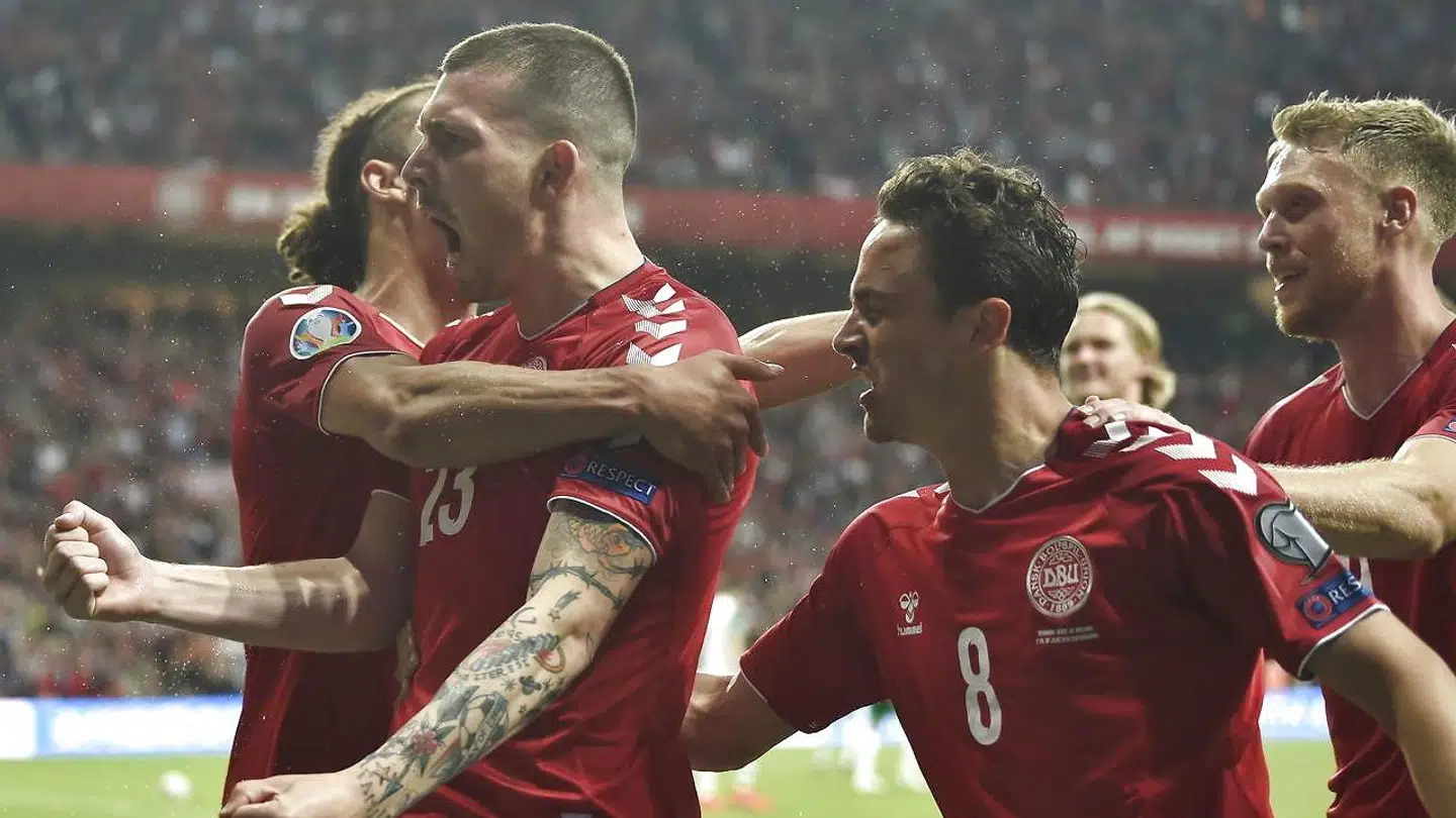 Pierre-Emile Højbjerg har scoret til 1-0 i EM kvalifikationskampen mellem Danmark-Irland i Telia Parken, fredag den 7 juni 2019. (Foto: Liselotte Sabroe/Scanpix 2019)