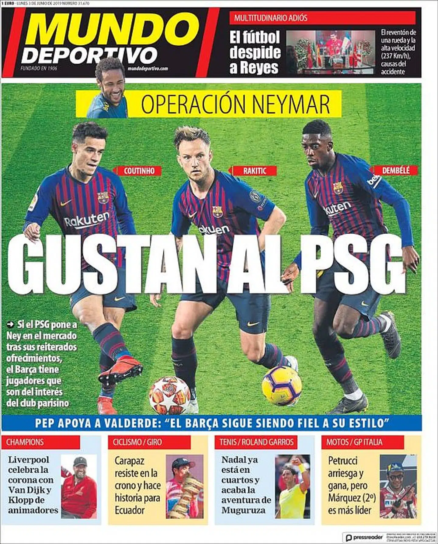 Forsiden af den spanske avis Mundo Deportivo.