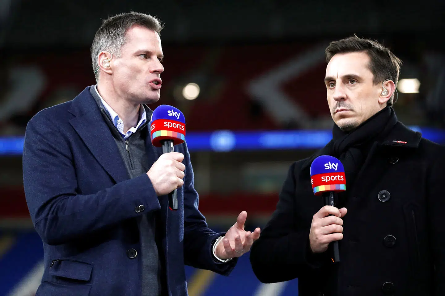 Jamie Carragher og Gary Neville på arbejde for Sky Sports.