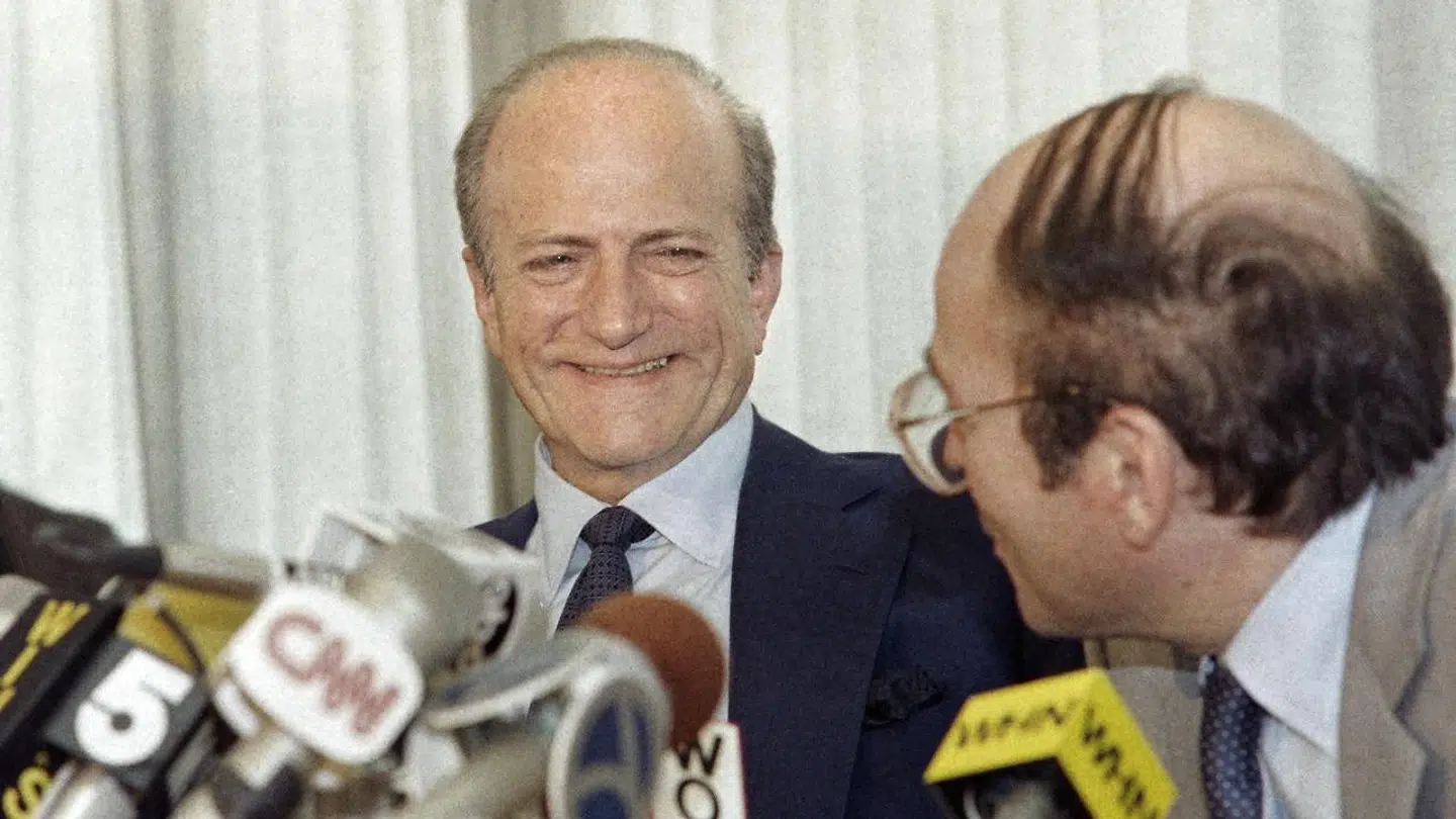 Photo taken on June 11, 1985 in New York shows British socialite Claus von Bülow, accused of the attempted murder of his wife Sunny von Bülow in 1979, during a press conference. Susan MAY TELL / AFP
