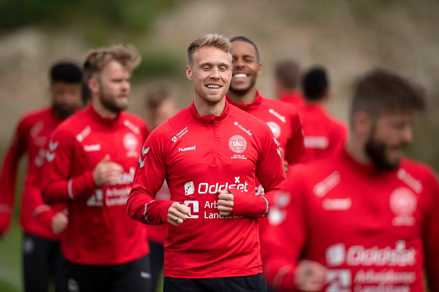 Nicolai Jørgensen til træning med det danske herrelandshold.