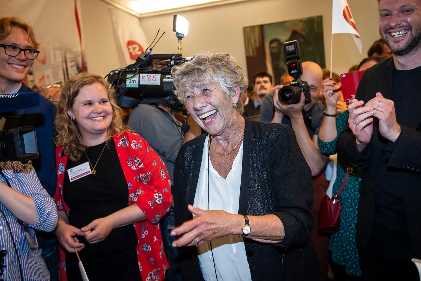 Valgfesten hos SF (Socialistisk Folkeparti) med Pia Olsen Dyhr og Margrete Auken på Christiansborg i København under Europa-Parlamentsvalget 2019, søndag den 26. maj 2019. (Foto: Liselotte Sabroe/Scanpix 2019)
