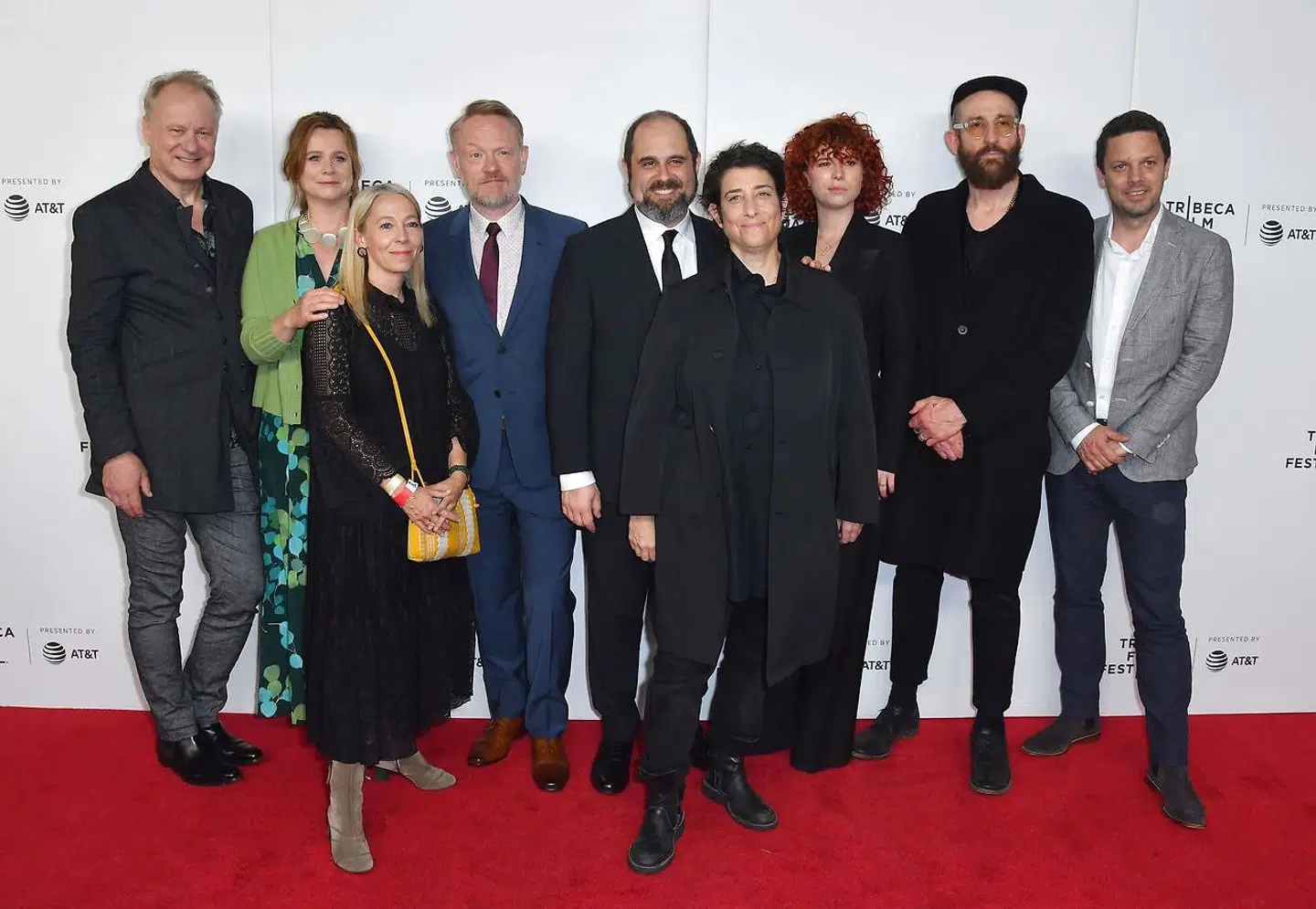 (L-R) Stellan Skarsgard, Emily Watson, Jane Featherstone, Jared Harris, Craig Mazin, Carolyn Strauss, Jessie Buckley and Johan Renck attend Tribeca TV: Chernobyl at the 2019 Tribeca Film Festival at Spring Studios on April 26, 2019 in New York City. (Photo by Angela Weiss / AFP)